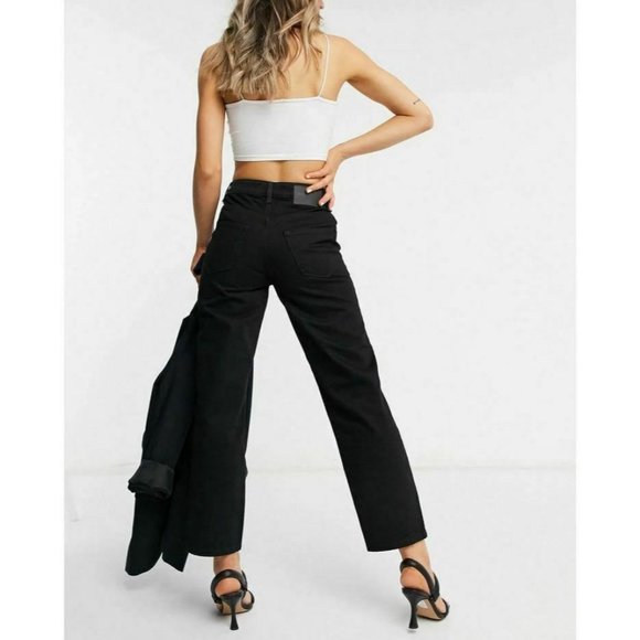 Selected Femme Kate Straight Leg Jeans With High Waist In Black NWT Size 30x32 - Picture 2 of 11